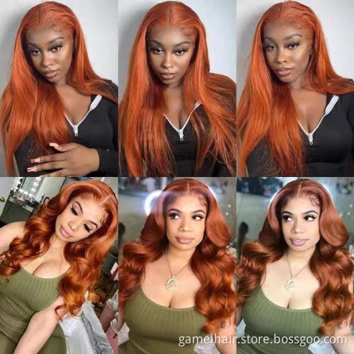 Fast Ship Wavy Ginger Orange Human Hair Wigs Pre Plucked Remy Hair 13x4 Front Lace Wigs 180% Ginger Orange  Body Wave Hair Wig